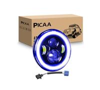 PICAA Phare LED Moto 7 Pouces avec Clignotant Bleue, DRL Blanc Pleins/Croisement pourJeep Wrangler JK TJ CJ LJ Davidson Glide Street(1 pièce)