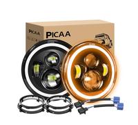 PICAA Phare LED Moto Voiture,2 pièce 7 Pouces avec Clignotant Ambré 12V 24V | Avec support de montage,Rond,DRL Blanc Pleins/Croisement, pour Tout-Terrain Jeep Wrangler JK TJ CJ LJ Davidson Glide Street