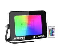 PICAA Projecteur LED extérieur de sécurité, 30W RGB changeant de couleur avec télécommande IP66 étanche à intensité variable, applique murale pour scène de fête de jardin (1 paquet)