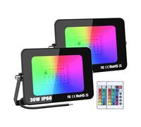 PICAA Projecteur LED extérieur de sécurité, 30W RGB changeant de couleur avec télécommande IP66 étanche à intensité variable, applique murale pour scène de fête de jardin (2 paquet)