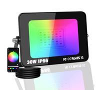 PICAA Projecteur LED Extérieur Intelligent RGB 30W, 3000LM, 16M Couleurs, Contrôle App/Synchro Musique, Modes Scène, IP66, Éclairage Jardin/Disco, avec prise UE (1 pièce)
