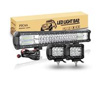 PICAA Rampe LED, 20 pouces 288W 7D Barre LED +2 Lampes de Travail 4" | Triple Rangée,étanche IP67,Barre lumineuse, Faisceau Spot Inondant,pour voiture Tuck Offroad Driving Lamp SUV 4WD,12V,6000K