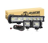PICAA Rampe LED, 20 pouces 420W 8D Barre LED +2 Lampes de Travail 4" | Triple Rangée,étanche IP67,Barre lumineuse, Faisceau Spot Inondant,pour voiture Tuck Offroad Driving Lamp SUV 4WD,12V,6000K