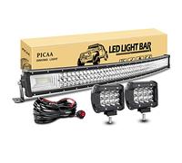 PICAA Rampe led, 42" 104 cm 540W Incurvé Barre LED +2 Lampes de Travail 4" | Triple Rangée 7D,étanche IP67,Barre lumineuse,Faisceau Spot Inondant,12V, hors route Voiture Véhicules 4x4 SUV ATV Camion