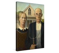 PICANOVA - Grant Wood - American Gothic 40x60cm - Photo sur Toile - Impression sur Toile Haut de Gamme - Image sur Toile pour Décoration Murale Moderne - La Collection Art Classique