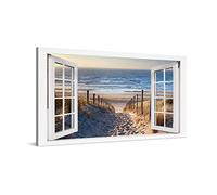 PICANOVA - Photo sur Toile Chemin vers la Mer Fenêtre 100x50cm - Impression sur Toile Haut de Gamme - Image sur Toile pour Décoration Murale Moderne - La Collection Des Plages