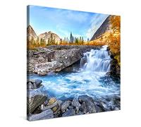 PICANOVA - Photo sur Toile Chute d'Eau Vallée d'Automne 80x80cm - Impression sur Toile Haut de Gamme - Image sur Toile pour Décoration Murale Moderne - La Collection Cascades