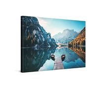 PICANOVA - Photo sur Toile Dolomites Montagnes Lac Pragser Wildsee Braies 60x40cm - Impression sur Toile Haut de Gamme - Image sur Toile pour Décoration Murale Moderne - La Collection Montagnes