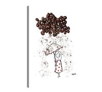 PICANOVA Rainy Day With Coffee 40 x 30 cm - Impression sur toile de qualité supérieure - Impression sur toile de qualité supérieure sur châssis en bois de 2 cm pour chambre à coucher et salon de