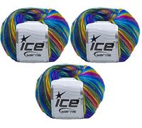 Ice Yarn Picasso (lot de 3) pelotes de fil à tricoter léger et brillant pour tricot à la main, 44 % acrylique, 56 % polyester (3 x 1,2 154,6 g), (3 x 105 m) (arc-en-ciel 2)