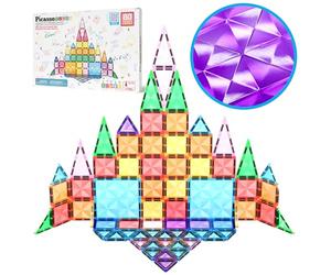 PicassoTiles 80 Piece Magnetic Building Block Mini Diamond Series Travel Size On-The-Go Magnet Construction Toy Set STEM Learning Kit Educational Playset Child Brain Development Stacking Blocks PTM80