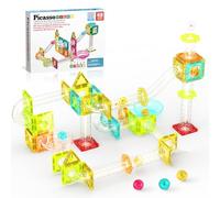 PicassoTiles Bloc de construction magnétique en marbre - Taille de voyage - Kit d'apprentissage STEM - Mini Diamond Marbre Racetrack - Blocs de construction - Kit d'apprentissage STEM - Pour garçon et