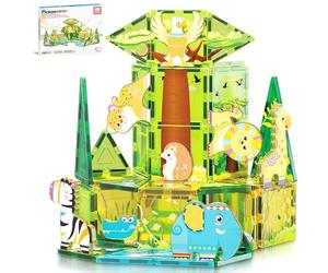 PicassoTiles Bloc de Construction magnétique sur Le thème du Safari avec 8 Figurines d'action d'animaux magnétiques compatibles - Blocs de Construction pour Tout-Petits - Jouets créatifs Steam