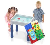 PicassoTiles Centre d'activités pour enfants, table de jeu et bureau, bac à sable, récipient de rangement étanche, jouet STEM tout-en-un avec 331 blocs de construction en deux tailles, circuit à