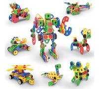 PicassoTiles Kit de 152 blocs de construction pour enfants, jouets STEM, cadeaux sensoriels, éducation, à partir de 3 ans, comprend un livre d'idées, une valise, une visseuse électrique PTN152
