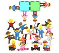 PicassoTiles Lot de 16 figurines d'action pour tout-petits - Blocs de construction magnétiques STEM - Carreaux de construction PTA08