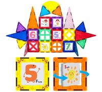 PicassoTiles Lot de 42 blocs de construction magnétiques avec 32 tuiles et 10 pièces de construction magnétique à clic STEM pour le développement du cerveau des enfants