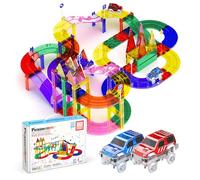 PicassoTiles Lot de 80 Blocs de Construction éducatifs en Forme de Voiture de Course avec aimants et 2 Lampes Lumineuses - pour Apprendre la Coordination œil-Main et la motricité Fine
