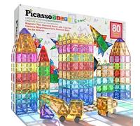 PicassoTiles Lot de 80 blocs de construction magnétiques - Jeu éducatif diamant - Pour cadeaux sensoriels STEM - Pour enfants - Développement du cerveau - Blocs de construction