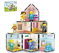 PicassoTiles Magnet Tile Building Block Family Homestead Doll House Theme Playset 8 Personnages Action Figures Double Sided Magnetic Tiles Printing STEM Education Learning Kit Toy Set Kids Ages 3+