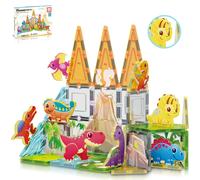 Picassotiles Magnet Tiles Blocs Blocys Blocs Dinosaur Dinosaur Theme Ensemble avec 8 figurines magnetisees Construction magnetique Build et jouet