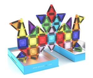 PicassoTiles PN02 Lot de 50 blocs de construction magnétiques de voyage avec étui de rangement STEM Montessori pour salle de classe, jouets empilables pour tout-petits, filles et garçons à partir de 3