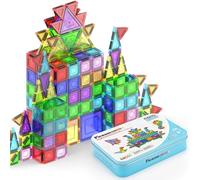 PicassoTiles PN04 Lot de 100 blocs de construction magnétiques de voyage avec étui de rangement éducatif STEM Kit de construction de carreaux magnétiques 3D pour enfants garçons filles à partir de 3