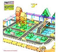 PicassoTiles PTE16 - Carreaux magnétiques sur le thème de l'aventure - Motif route - Route - Carreaux magnétiques - Construction de blocs - Jeu de rôle - STEM 3+ - PTE16