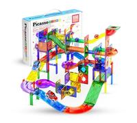 PicassoTiles PTG108 Ensemble de 108 pièces magnétiques en marbre avec tuiles de construction et toboggans de voiture pour enfants à partir de 3 ans
