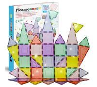 PicassoTiles PTJ48 Lot de 48 Blocs magnétiques avec Blocs de Construction magnétiques et Flocons de Feuilles réfléchissants, Jouets de Construction magnétiques STEM
