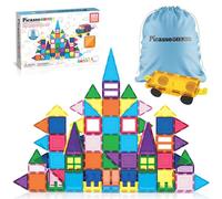 PicassoTiles STEM PC101 Blocs de construction magnétiques avec socle de voiture, cordon de serrage, sac de transport pour ranger les jouets, bloc magnétisé pour enfants, à partir de 3 ans, PC101