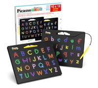 PicassoTiles Tableau alphabet magnétique double face 2 en 1 ABC A-Z lettres majuscules et lettres minuscules tableau de lecture 30 x 25 cm grand support magnétique pour tablette ensemble ouvert