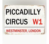 Piccadilly Circus London Street Sign Plaque murale rétro en métal Plaque de rue en métal Plaque décorative rétro 20,3 x 30,5 cm