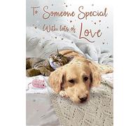 Piccadilly Greetings Carte d'anniversaire « Someone Special » - Chien labrador retriever doré avec chat - 22,9 x 15,2 cm - 1AD7 - Marron/blanc/orange/beige