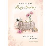 Piccadilly Greetings Carte d'anniversaire traditionnelle avec sac à main et parfum - 20,3 x 15,2 cm