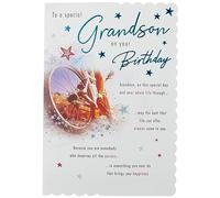 Piccadilly Greetings Carte d'anniversaire traditionnelle pour petit-fils - 22,9 x 15,2 cm, rouge, gris, bleu, rose
