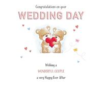 Piccadilly Greetings Carte de félicitations pour le jour de votre mariage, merveilleux couple, Teddy - 20,3 x 15,2 cm