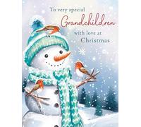 Piccadilly Greetings Carte de Noël pour petits-enfants - Carte de Noël pour petits-enfants très spéciaux - Bonhomme de neige souriant avec rouge-gorge - 20,3 x 15,2 cm