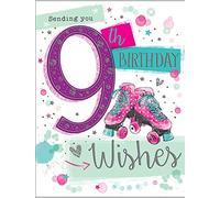 Piccadilly Greetings Group Ltd Carte d'anniversaire pour fille 9 ans Motif patins à roulettes Rose 20 g 18,7 x 14,3 x 0,3 cm