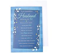 Piccadilly Greetings Heartfelt Wishes Carte d'anniversaire sentimentale pour mari - Édition royale, bleu, 22,9 x 15,2 cm