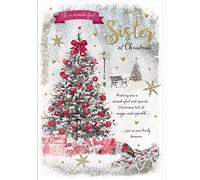 Piccadilly Greetings Piccadilly Greetings Carte de Noël avec photo pour sœur, rouge, beige, marron, gris, 22,9 x 15,2 cm