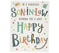 Piccadilly Greetings Regal Publishing Carte d'anniversaire moderne pour beau-fils Gris clair 20,3 x 15,2 cm