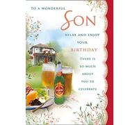 Piccadilly Greetings Regal Publishing Carte d'anniversaire pour fils - 25,4 x 17,8 cm, vert/gris/blanc/orange/jaune