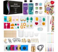 Piccassio Kit de résine époxy pour débutants - Kit de fabrication de bijoux 208 pièces avec moules, fleurs séchées, paillettes et outils - Kit de démarrage complet pour porte-clés, marque-pages
