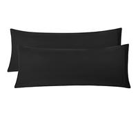 PiccoCasa 2pcs Taie de Traversin Housse de Traversin Taie d'oreiller en Microfibre Brossée Fermeture éclair Broderie Douce Respirante Noir 51x140cm