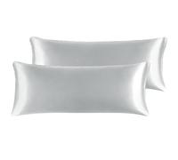 PICCOCASA 2pcs Taie de Traversin Housse de Traversin Taies d'oreiller en Satin Souple Fermeture éclair pour Cheveux Peau Lisse Gris Argenté 20"x54"
