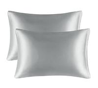 PICCOCASA 2pcs Taies d'oreiller en Satin de Soie pour Cheveux Peau Soyeuse Fermeture à Glissière Gris Argenté 51x76cm