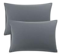 PiccoCasa Basic Lot de 2 taies d'oreiller en microfibre 100 % polyester brossé avec fermeture hôtelière 40 x 60 cm - Super douce et respirante - Gris foncé