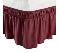 PiccoCasa Cache-sommier élastique à Volants en Microfibre brossée avec Volants de 38 cm (Double, Bordeaux)
