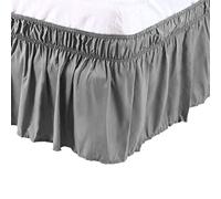 PiccoCasa Cache-sommier élastique à Volants en Microfibre brossée avec Volants de 38 cm (Double, Gris)